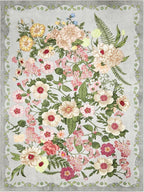 Floral Rugs for Living Room - 9x12 Soft Washable Area Rug Stain Resistant Ultra-Thin Non-Slip Low Pile Farmhouse Vintage Large Carpet for Bedroom Dining Room Nursery Home Office Decor, Grey