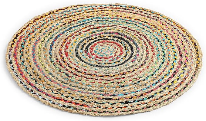 REDEARTH · Jute Cotton Chindi Area Rug - 3' Round Rug, Handwoven, Non-Shedding, Soft & Durable – Multi Tones for Home Décor in Living Room, Dining Room, Bedroom, Set of 2