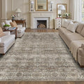 10x14 Washable Area Rug Grey Brown Vintage Rug for Living Room Bedroom Low Pile Soft Non-Slip Boho Rug for Under Table Boho Distressed Retro Carpet for Bedroom Dining Room