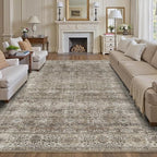 8x10 Washable Area Rug Grey Brown Vintage Rug for Living Room Bedroom Low Pile Soft Non-Slip Boho Rug for Under Table Boho Distressed Retro Carpet for Bedroom Kitchen Office Dining