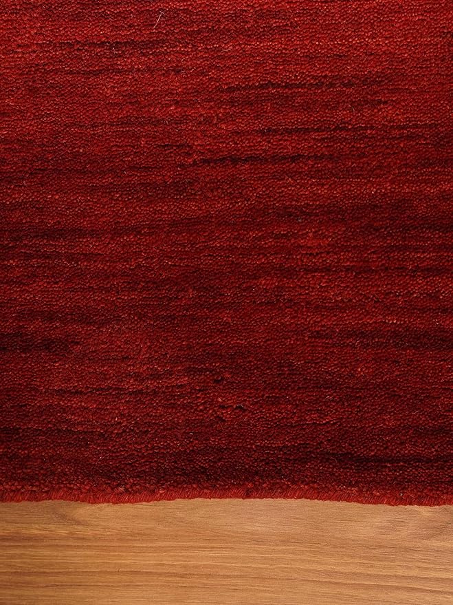 Hand Knotted Loom Wool ECO-Friendly Area Rugs - 8'x8', Square, Red Color, Solid Plain Design, High Pile Thick Handmade Anti Skid Area Rugs for Living Room, Bed Room (L00111)