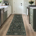 2x6 Floral Washable Area Rug Soft Runner Rugs for Living Room, Vintage Boho Hallway Rug for Bedroom Dining Room, Distressed Botanical Birds Non Slip Low Pile Animal Throw Carpet for Office, Dark Green