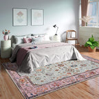 GLN Rugs Traditional Collection - Machine Washable Area Rug, Traditional Washable, Non Slip, Low Pile Chenille Rug, Living Room, Bedroom, Kitchen Rug (8' x 10' Pink/Blue/Multicolor)