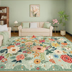 DUKINO 8x10 Area Rug, Floral Rugs for Living Room, Lightweight Non Slip Washable Rug, Indoor Low Pile & Non-Shedding Boho Design Rugs for Bedroom, Living Room, Dining Room, Green