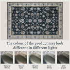 Tangsoo Black 8x10 Washable Area Rugs for Living Room, Floral Vintage Indoor Non Slip Large Area Rugs, Print Carpet Soft Low Pile Foldable Floor Rug for Bedroom Dining Room Dorm