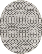 Unique Loom Outdoor Trellis Collection Area Rug - Tribal Trellis (7' 10" x 10' Oval, Gray/ Black)