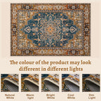 Tangsoo 2x6 Washable Runner Rug for Hallways, Non Slip Vintage Runner Rugs, Soft Low Pile Long Rug Runner, Print Distressed for Kitchen Bedroom Entryway Bathroom Living Room Indigo Ochre