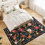 Living Room Rug 6x9 Rug Machine Washable Boho Area Rug Non Slip Floral Vintage Low Pile Large Rugs for Living Room, Bedroom, Farmhouse, Dining Room (Black)
