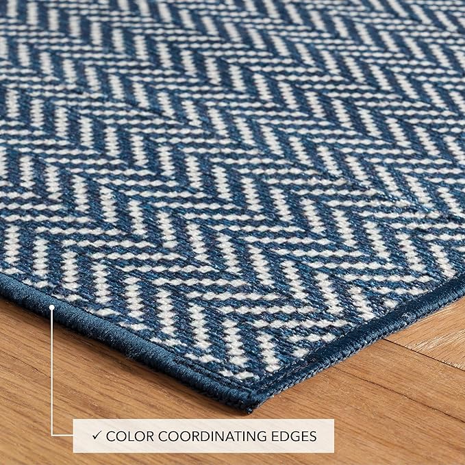 Dash and Albert Herringbone Machine Washable Area Rug - 6' x 9' Navy - Geometric Accent Rug - Anti-Slip Backing, Lightweight, Machine Washable, High Traffic Areas Kitchen, Mudroom, Laundry Room