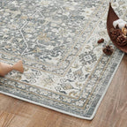 jinchan Area Rug 5x7 Washable Living Room Rug Vintage Distressed Gray Multi Floral Floor Cover Indoor Mat Retro Carpet Bedroom Kitchen Office Farmhouse Grey
