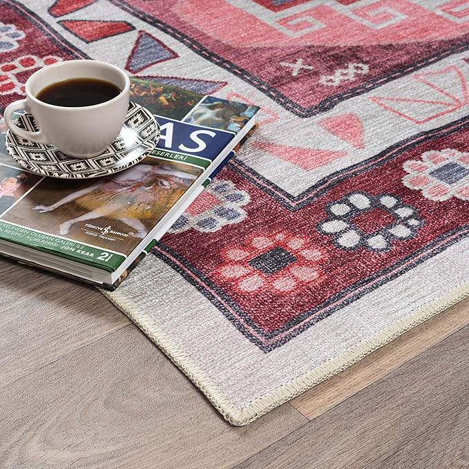 Fame Rugs Turkish Rug. Washable Vintage Oriental Antique Inspired Traditional Doormat Small Modern Area Rugs Luxury Entryway Entry Bedroom Bathroom Kitchen (378RR, 7'5 x 9'9)