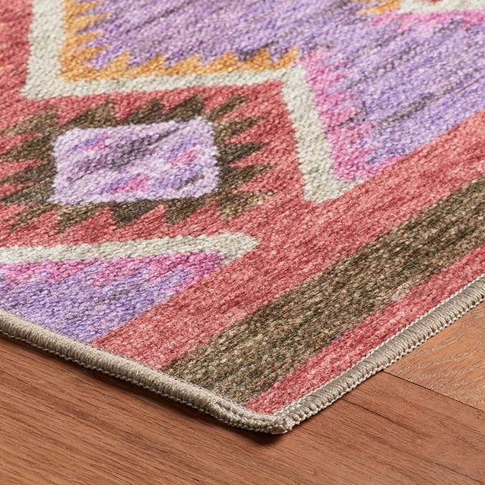 Dash & Albert Rhapsody Spice Machine Washable Rug, 6 X 9 Feet, Red/Purple Graphic Pattern - Premium Luxury Hotel Quality Soft Breathable Hypoallergenic Machine Washable Easy Care All Season