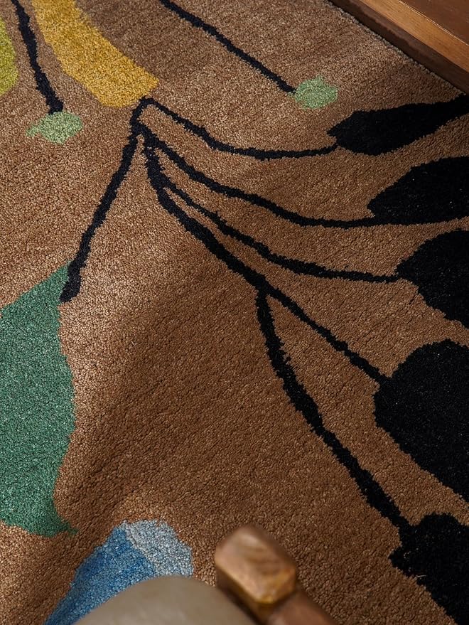 Rugsotic Carpets Hand Tufted Wool ECO-Friendly Area Rugs - 6'x9', Rectangle Shape, Camel, Floral Modern Design, High Pile Thick Handmade Anti Skid Area Rugs for Living Room, Bed Room (K00219)