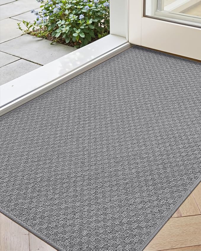 Color&Geometry Thin Front Door Mat Indoor Entrance Non Slip Rubber Backed, 17.5"x30" Indoor Door Mats for Entryway, Dirt Trapper Doormat Washable Front Door Rugs, Grey (Rolled-up NO Creases)