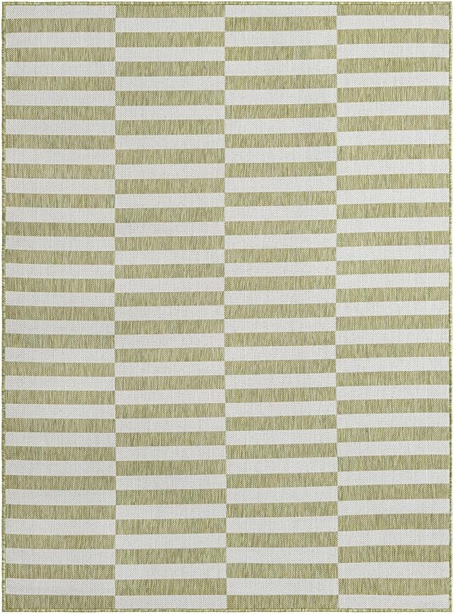 Unique Loom Outdoor Striped Collection Area Rug - Striped (5' 1" x 7' 1" Rectangle Green/Ivory)