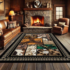Floral Tropical Patchwork Area Rug 3x5ft, Vintage Black & Brown Country Carpet, Low Pile Non-Slip Mat for Cozy Bedroom, Dining Room, Farmhouse Decor