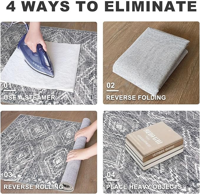 KILOCOCO Hallway Runner Rug 3'x10' Runners for Hallways Washable Runner Rug Non Slip Rubber Backed Low-Pile Runners for Bedroom Kitchen Living Room Laundry Room Boho Rugs, Grey