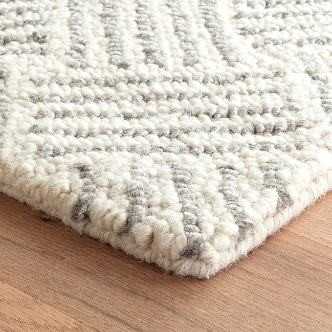 Dash & Albert Layers Grey Hand Hooked Wool Rug, 2.5 X 8 Feet, Grey/Ivory Geometric Pattern