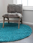 Unique Loom Solid Shag Collection Area Rug (8' Round, Deep Aqua Blue)