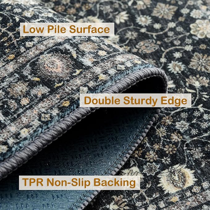 Washable Rug 9x12,Boho Vintage Oriental Washable Rugs,Collapsible Area Rug for Bedroom, Entryway, Kitchen, Bathroom