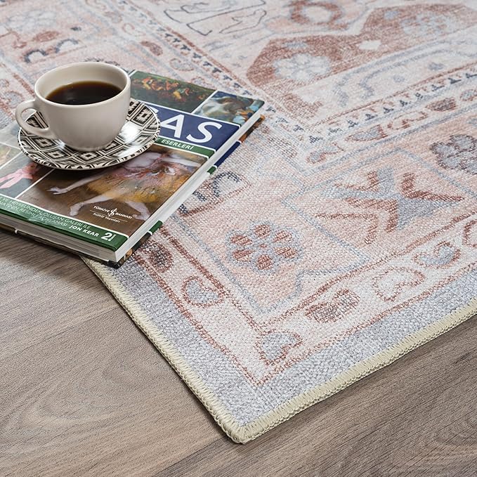 Fame Rugs Turkish Rug. Washable Vintage Oriental Antique Inspired Traditional Doormat Small Modern Area Rugs Luxury Entryway Entry Bedroom Bathroom Kitchen (403CC, 2'5 x 6'9)