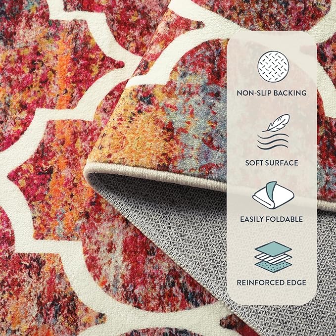 Lahome Moroccan 2x4 Rug Washable Runner Rugs, Non-Slip Kitchen Rugs Runner Throw Laundry Room Rug Small Rug for Bedroom Colorful Christmas Indoor Mat Entrance Bathroom (2'x4', California Sunset)
