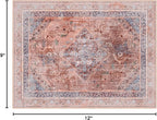 Phantoscope Washable Area Rug 9'x12' Non-Slip, Vintage Neutral Fall Rugs for Living Room, Bedroom, Dining Room, Distressed Boho Medallion Pattern, Low-Pile Foldable Floor Carpet, Rust Orange