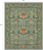 Bavni 8x10 Area Rugs for Living Room, Microfiber Machine Washable Non-Slip Vintage Floral Rug, Low Pile Lightweight Carpet for Bedroom, Dining Room, Home Office, Bean Green
