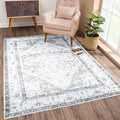 Bloom Rugs Washable Non-Slip 9' x 12' Rug - Brown/Beige/Charcoal Traditional Area Rug for Living Room, Bedroom, Dining Room, and Kitchen - Exact Size: 9' x 12'