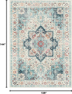 GENIMO 9x12 Area Rugs for Living Room, Machine Washable Non Slip Vintage Rugs, Low Pile Lightweight Chenille Print Rug for Bedroom, Dining Room, Home Office, Turquoise