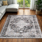Area Rug - 9x12 Large Dining Room Rug Soft Living Room Mat, Vintage Washable Indoor Floor Throw Carpet for Bedroom, Playroom, Home Office (Dark Grey)