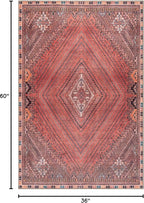 Bloom Rugs Washable Non-Slip 3' x 5' Rug - Red/Multicolor Traditional Bordered Area Rug for Living Room, Bedroom, Dining Room, and Kitchen - Exact Size: 3' x 5'