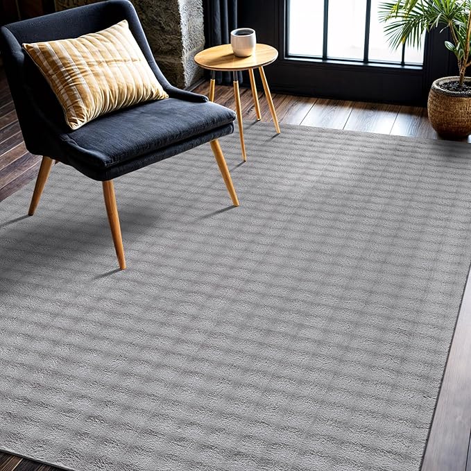 CAMILSON Modern Gray Non Slip Rug 4x6 Ultra Soft High Pile Area Rugs Non Skid Rubber Backing Durable & Easy to Clean Carpet for Living Room Bedroom Kids Room Indoor Use (4 x 6 Gray)