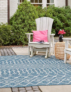 Unique Loom Outdoor Trellis Collection Area Rug - Tribal Trellis (6' 1" Square, Blue/ Ivory)