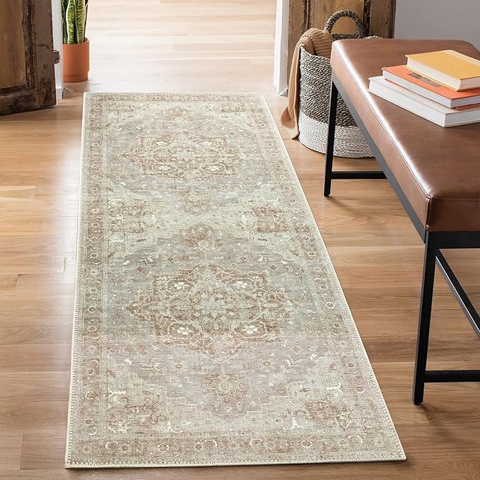 Bloom Rugs Washable Non-Slip 10 ft Runner - Beige/Gray Traditional Runner for Entryway, Hallway, Bathroom, and Kitchen - Exact Size: 2.5' x 10'