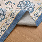 jinchan Elora 5ft Floral Round Rug for Entryway Washable Kitchen Rug Vintage Romance Design Non Slip Indoor Doormat Lightweight Low-Profile Throw Carpet for Living Room Dining Room Bedroom, Blue/Beige