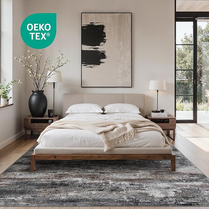 GENIMO No Crease Non Slip 6x9 Area Rugs for Living Room, Craft Woven Modern Abstract Rug, Soft Floor Carpet, Single-Piece Rugs for Bedroom, Dining Room, Office, Dark Gray Brown