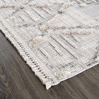 Hauteloom Bogtong Farmhouse Living Room Bedroom Moroccan Trellis Area Rug - Soft Shaggy High Low Carpet - High Pile - Bohemian, Boho - Gray, Beige, Cream - 5'3" x 7'
