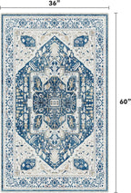EnHomee 3x5 Washable Area Rugs for Bedroom, Boho Vintage Rugs, Foldable Area Rug for Dining Room, Non-Slip Soft Living Room Rug, Low Pile Large Carpet for Bathroom, Blue and White