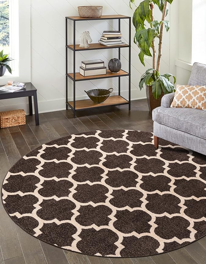 Rugs.com Lattice Collection Rug – 12 Ft Round Chocolate Brown Medium-Pile Rug Perfect for Kitchens, Dining Rooms