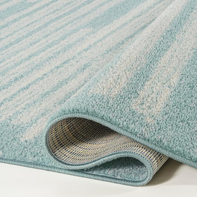 JONATHAN Y Khalil Modern Berber Stripe Turquoise/Cream Indoor Area Rug, 5x8, Contemporary, Bohemian, Easy-Cleaning for Living Room, Bedroom, Kitchen, Pet Friendly, Non-Shedding (MOH207D-5)