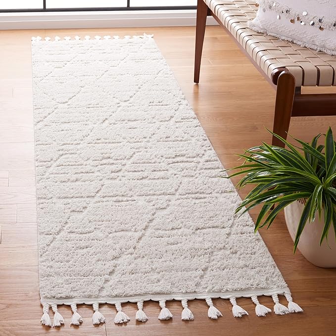 SAFAVIEH Marrakesh Collection Runner Rug - 2'2" x 10', Beige, Moroccan Boho Tribal Tassel Design, Non-Shedding & Easy Care, Ideal for High Traffic Areas in Living Room, Bedroom (MRK517C)