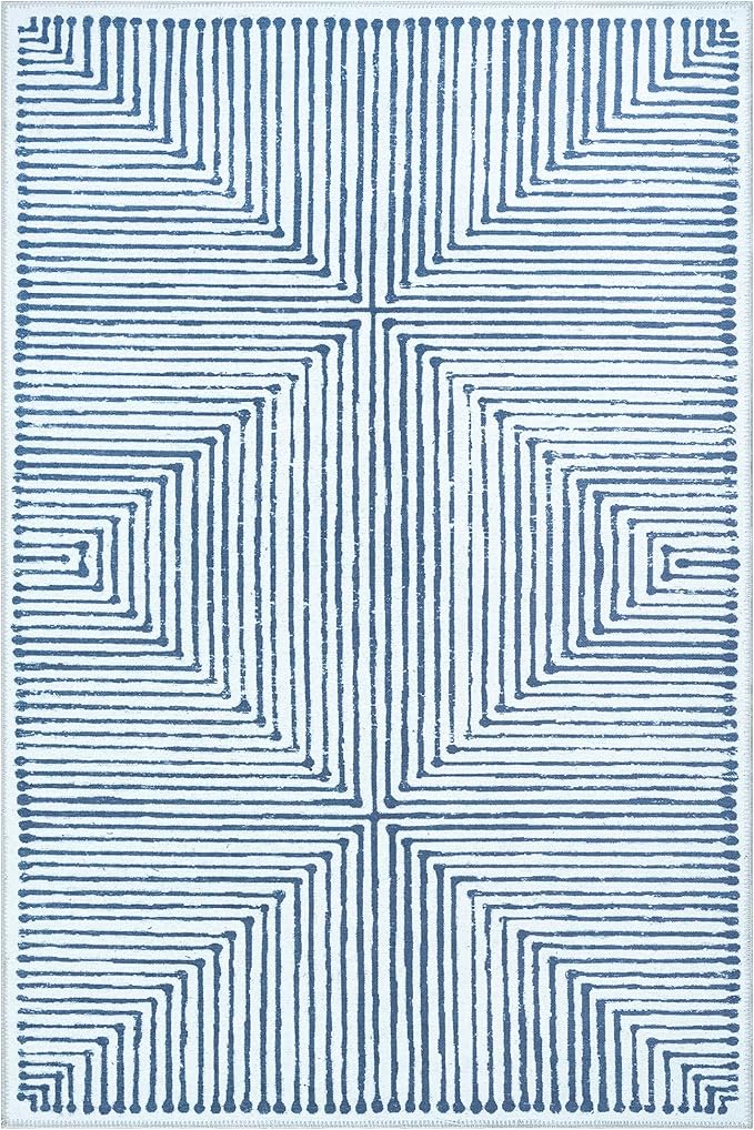 Bloom Rugs Washable Non-Slip 2' x 3' Rug - Blue/Ivory Striped Area Rug for Living Room, Bedroom, Dining Room, and Kitchen - Exact Size: 2' x 3'