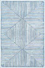 Bloom Rugs Washable Non-Slip 6' x 9' Rug - Blue/Ivory Striped Area Rug for Living Room, Bedroom, Dining Room, and Kitchen - Exact Size: 6' x 9'