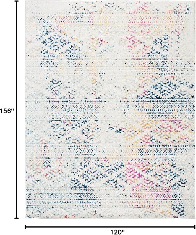 SAFAVIEH Area Rug 10x13 - Tulum Collection - Large - Ivory & Blue, Moroccan Boho Tribal Design, Non-Shedding & Easy to Clean, Ideal for Living Room, Bedroom, Dining Space (TUL272C)