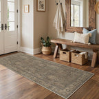 Bavni 2'6''x6 Rug Runners for Hallways, Washable Runner Rug Non Slip, Vintage Floral Print Style Rugs for Bedroom-Lightweight Low Pile Carpet for Hallways Bathroom, Brown