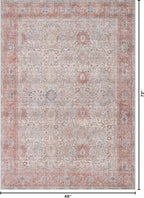 Kuden 4x6 Area Rug, Machine Washable Area Rug with Non-Slip Backing, Vintage Style, Soft, Easy Clean, Low Pile Rug for Living Room, Bedroom, Dining Room