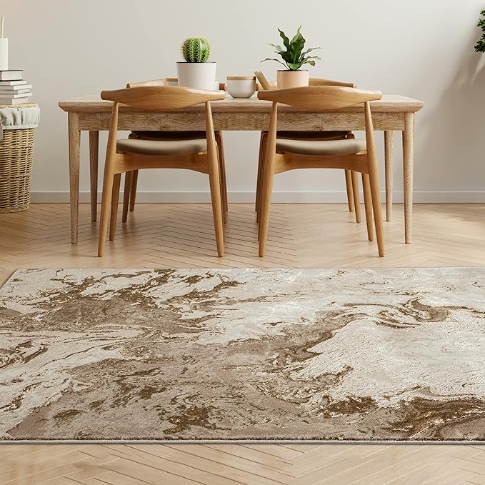 LUXE WEAVERS Marble Swirl Abstract Area Rug, Beige 6x9