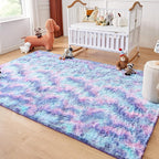 Andency 6x9 Area Rugs, Large Shag Fluffy Soft Shaggy Rugs for Living Room Bedroom, Non-Slip Tie-Dyed Unicorn Rainbow Thick Plush Carpet for Kids Girls and Boys, Dorm Nursery Home Decor Aesthetic