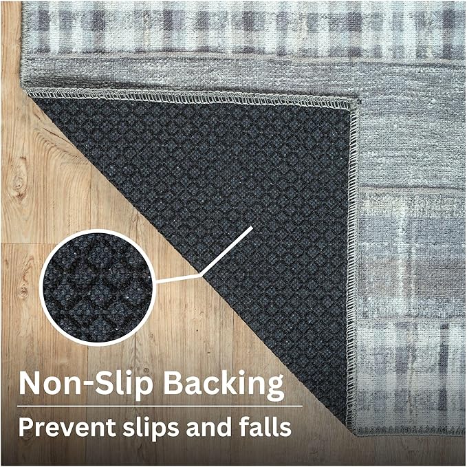 Bloom Rugs Washable Non-Slip 10 ft Runner - Gray Striped Runner for Entryway, Hallway, Bathroom, and Kitchen - Exact Size: 2.5' x 10'